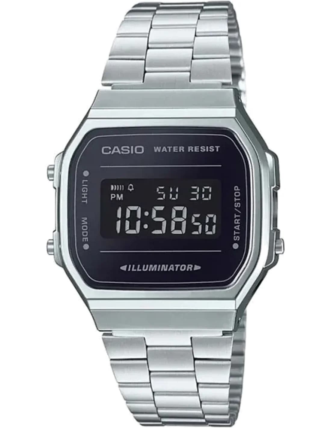 Montre Casio A168WEM-1EF à Cadran Noir Miroir et Bracelet en Métal Gris