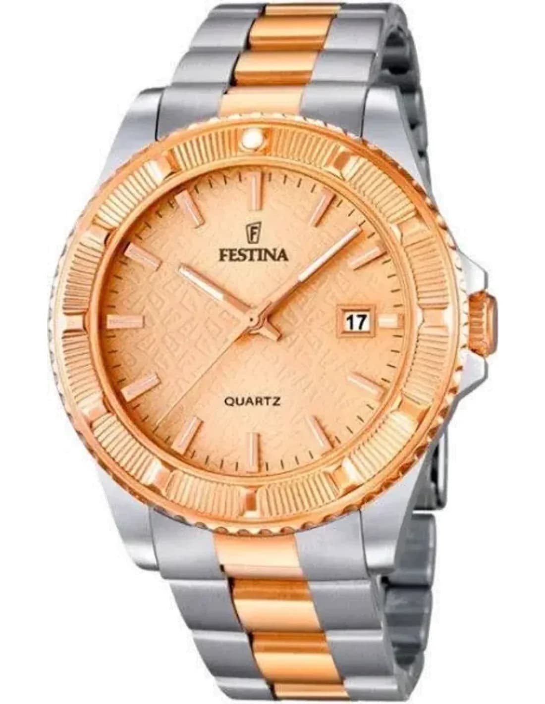 Montre Festina F16685/2 Bicolore Argent et Or Rose en Acier