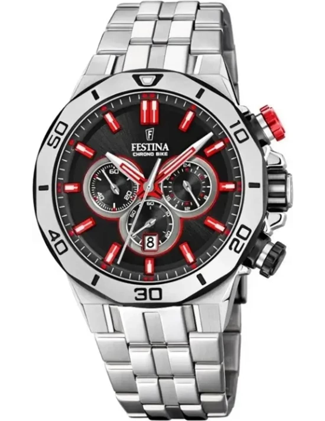 Montre Festina F20448/7 Chrono Bike Acier Argenté Cadran Noir