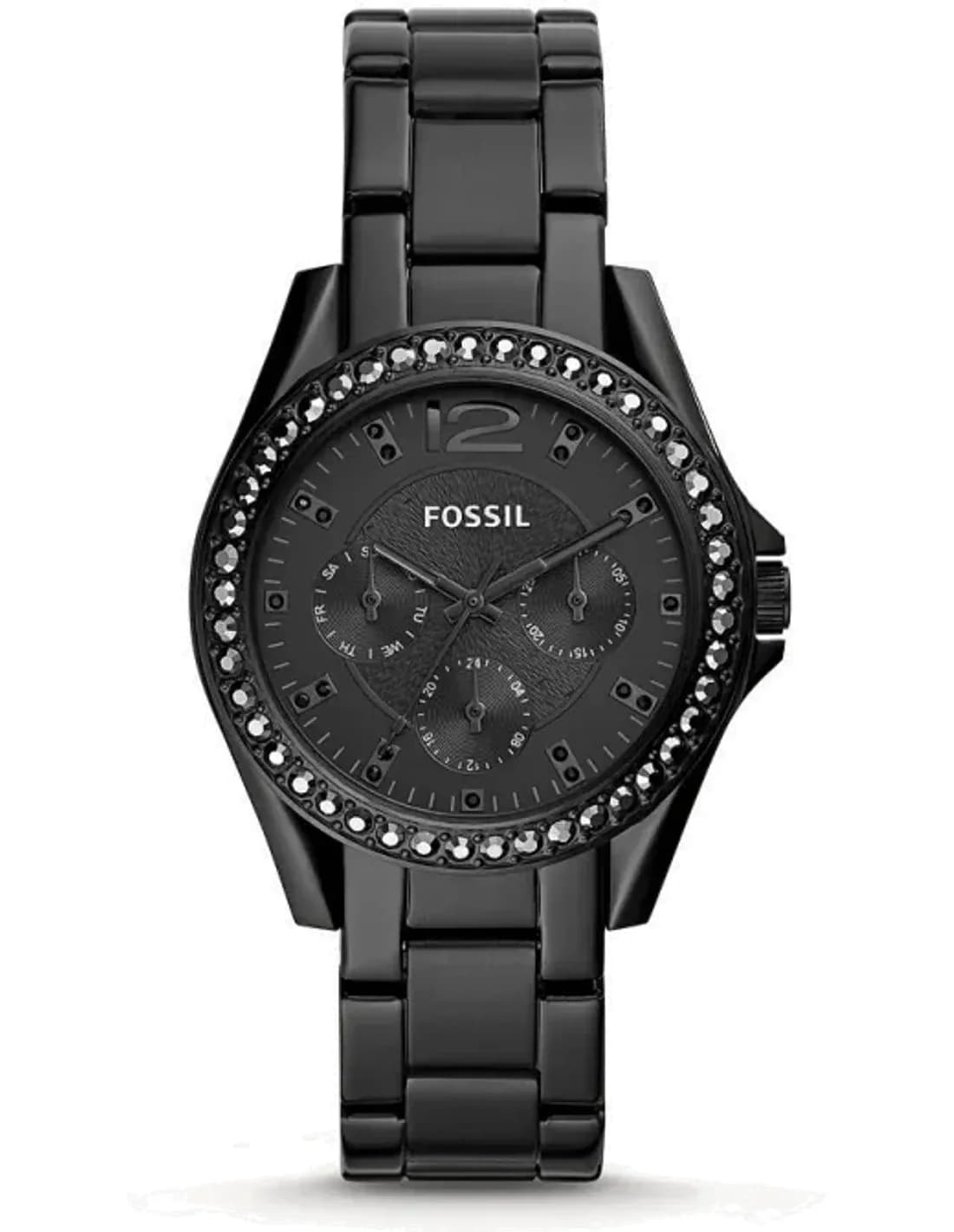 Montre Fossil ES4519 en Acier Noir avec Couronne Cristallisée