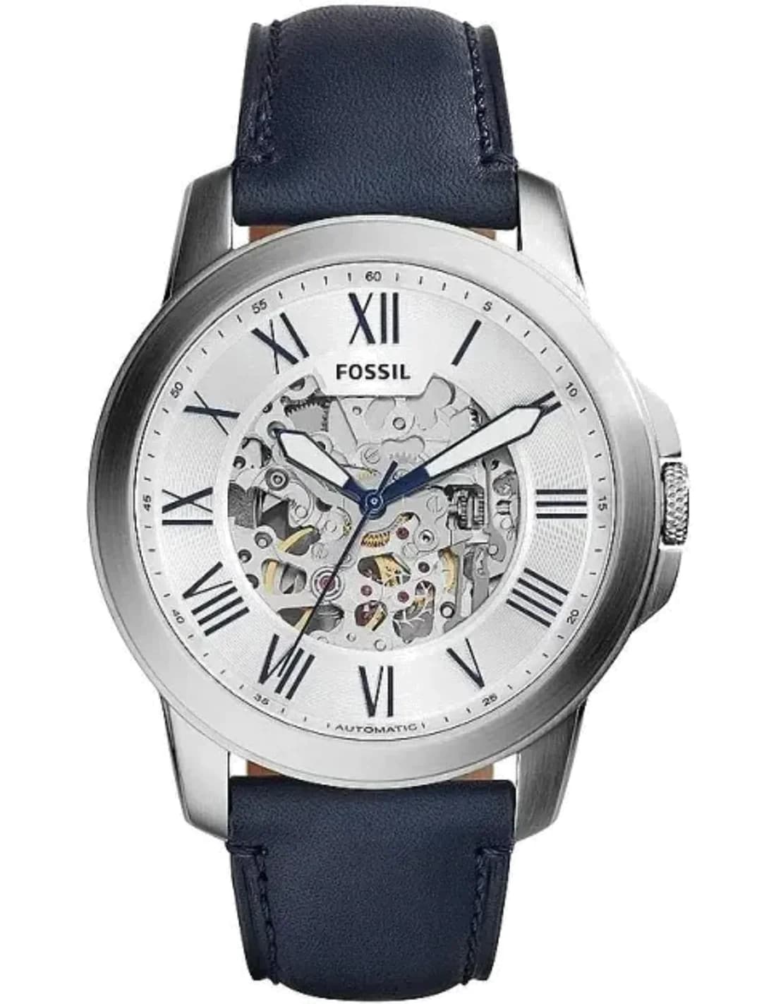 Montre Fossil ME3111 Automatique en Acier et Cuir Bleu