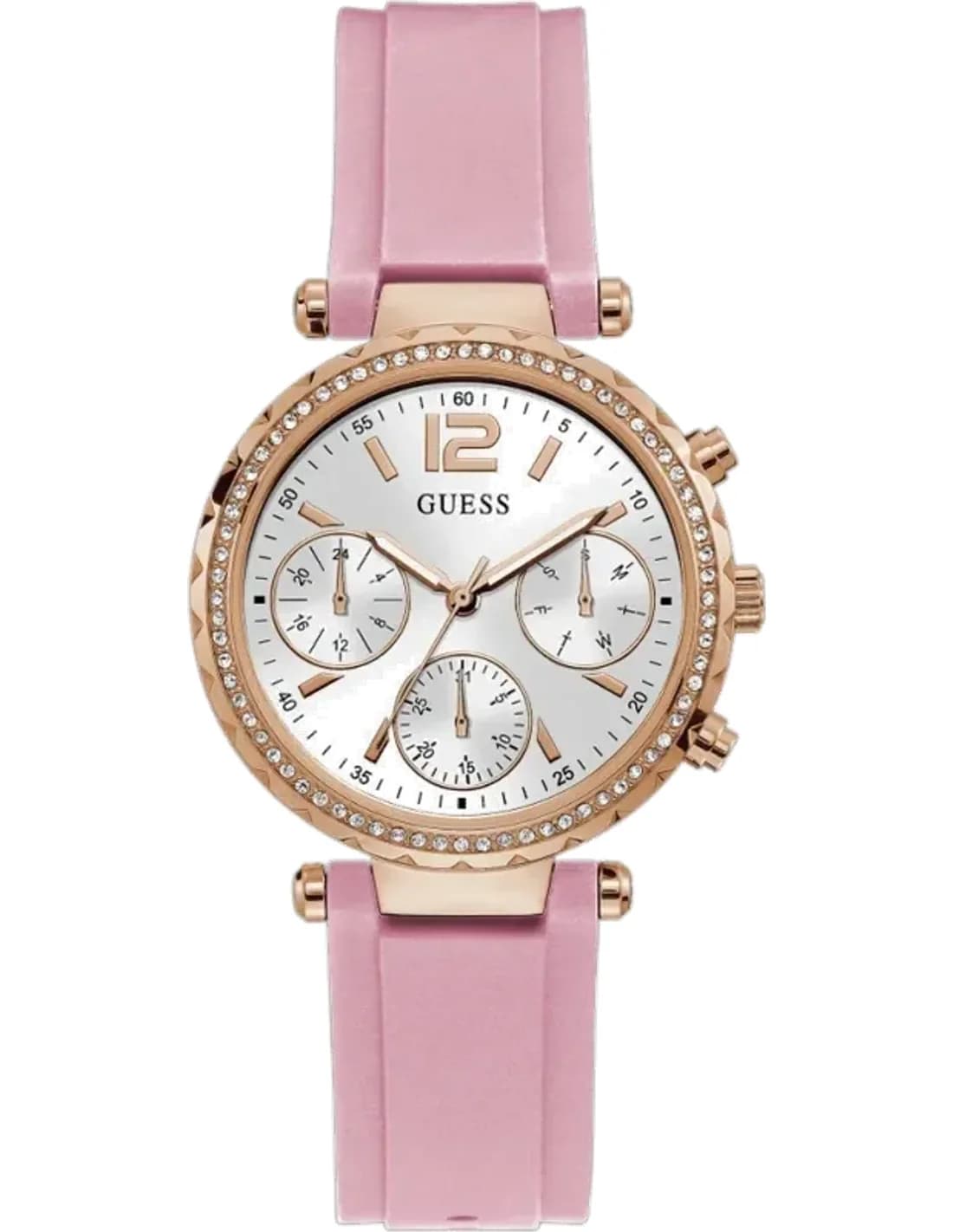 Montre Femme Guess Solstice GW0113L4 Silicone Rose et Or Rose