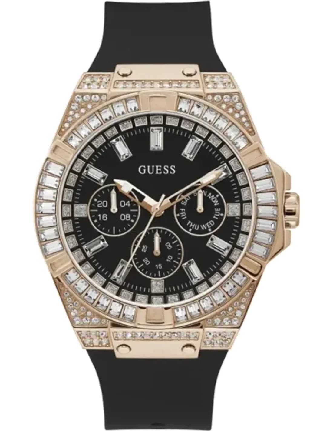 Montre Guess GW0208G4 Boîtier Or Rose et Bracelet Silicone Noir