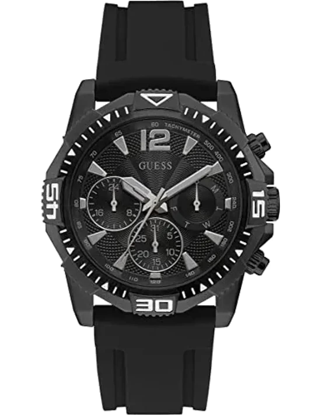 Montre Homme Guess GW0211G3 bracelet silicone noir cadran noir multifonction