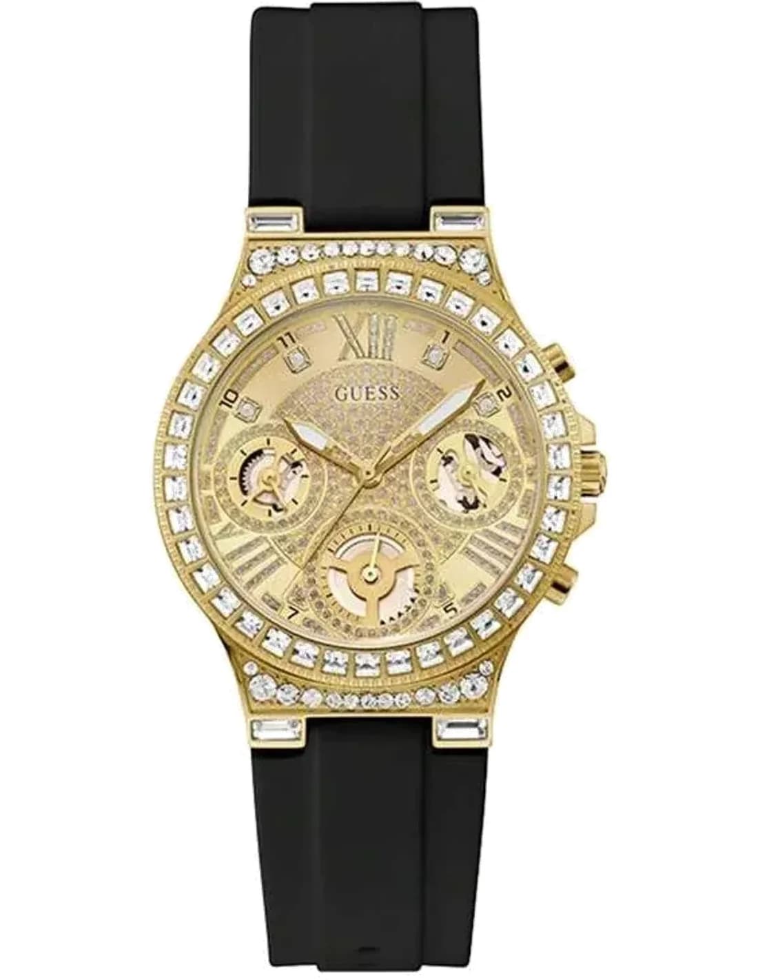 Montre Femme Guess Moonlight GW0257L1G bracelet silicone noir cadran multifonction
