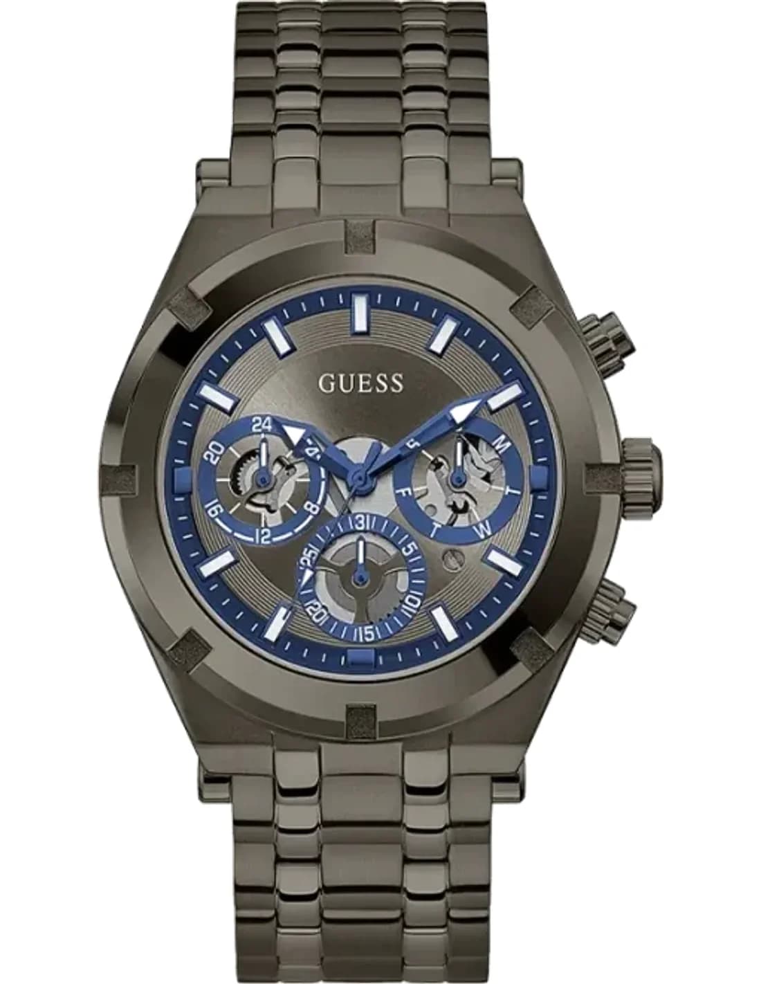 Montre Homme Guess Gunmetal 44mm Boîtier GW0260G3 Gunmetal Cadran Acier Inoxydable Bracelet Multifonction