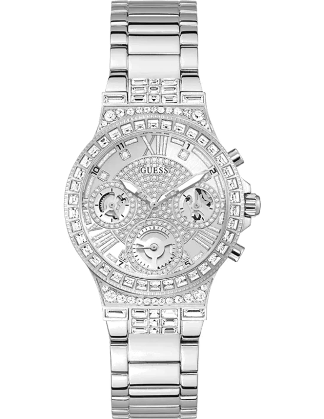 Montre Femme Guess Moonlight GW0320L1 bracelet argent en acier boitier orné de strass