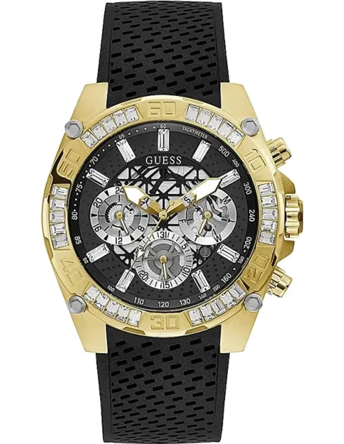 Montre Homme Guess GW0333G2 Cadran Noir Bracelet en Silicone Multifonction
