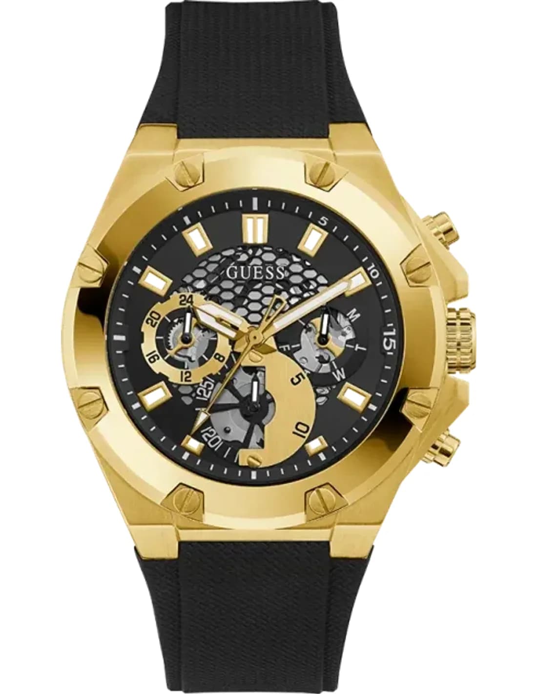 Montre Homme Guess Third Gear GW0334G2 bracelet silicone noir boitier acier doré