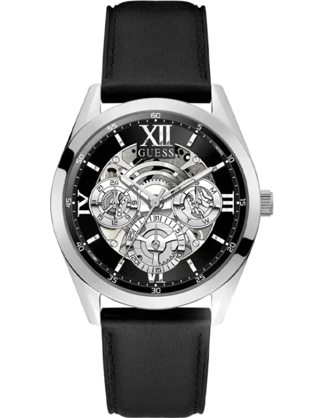 Montre Homme Guess Dress GW0389G1 Cadran squeltte bracelet cuir noir