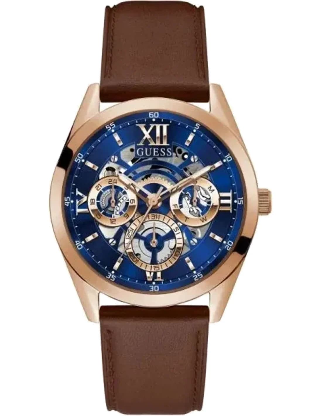 Montre Guess GW0389G3 Cadran Bleu Nuit et Bracelet Cuir Marron