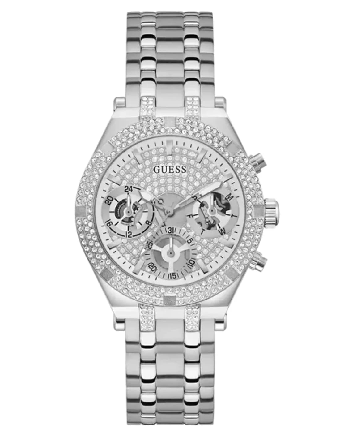 Montre Femme Guess Heiress GW0440L1 bracelet acier argent boitier argent orné de strass