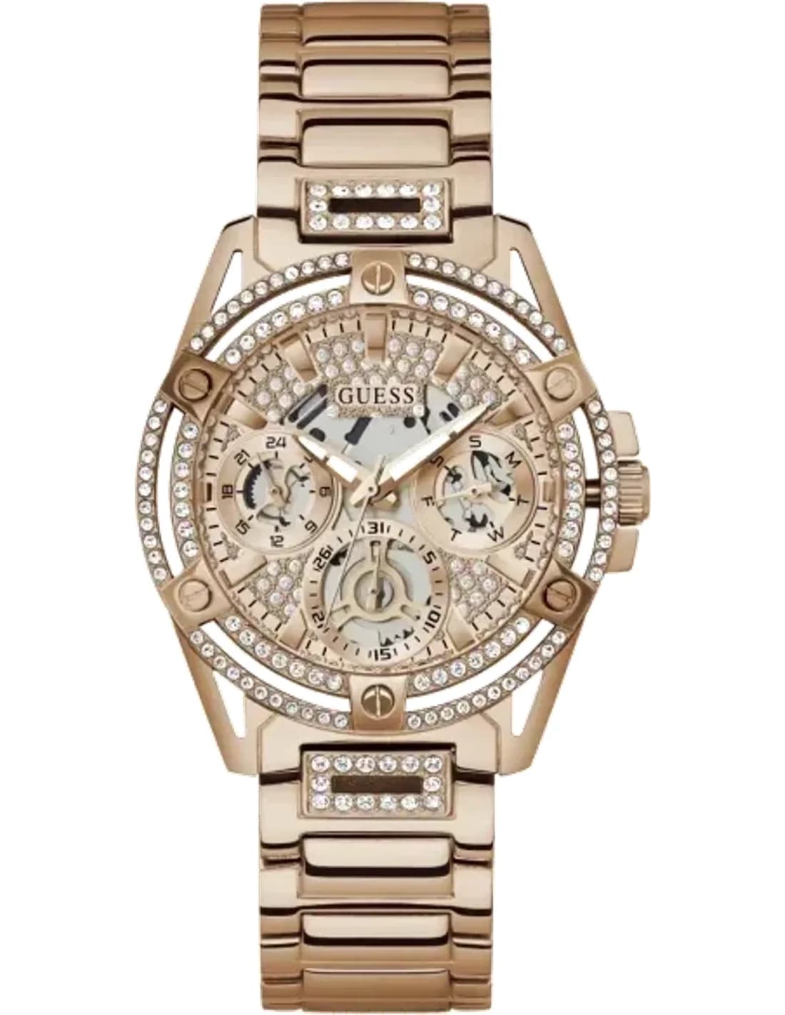 Montre femme Guess Queen GW0464L3 en acier or rose cadran orné de cristaux