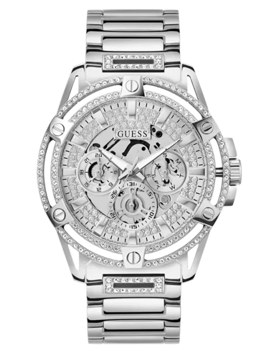 Montre Homme Guess King GW0497G1 bracelet acier argent boitier orné de strass