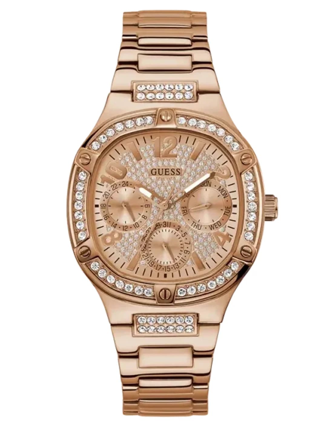Montre Femme Guess Duchess GW0558L3 bracelet acier or rose boitier orné de strass