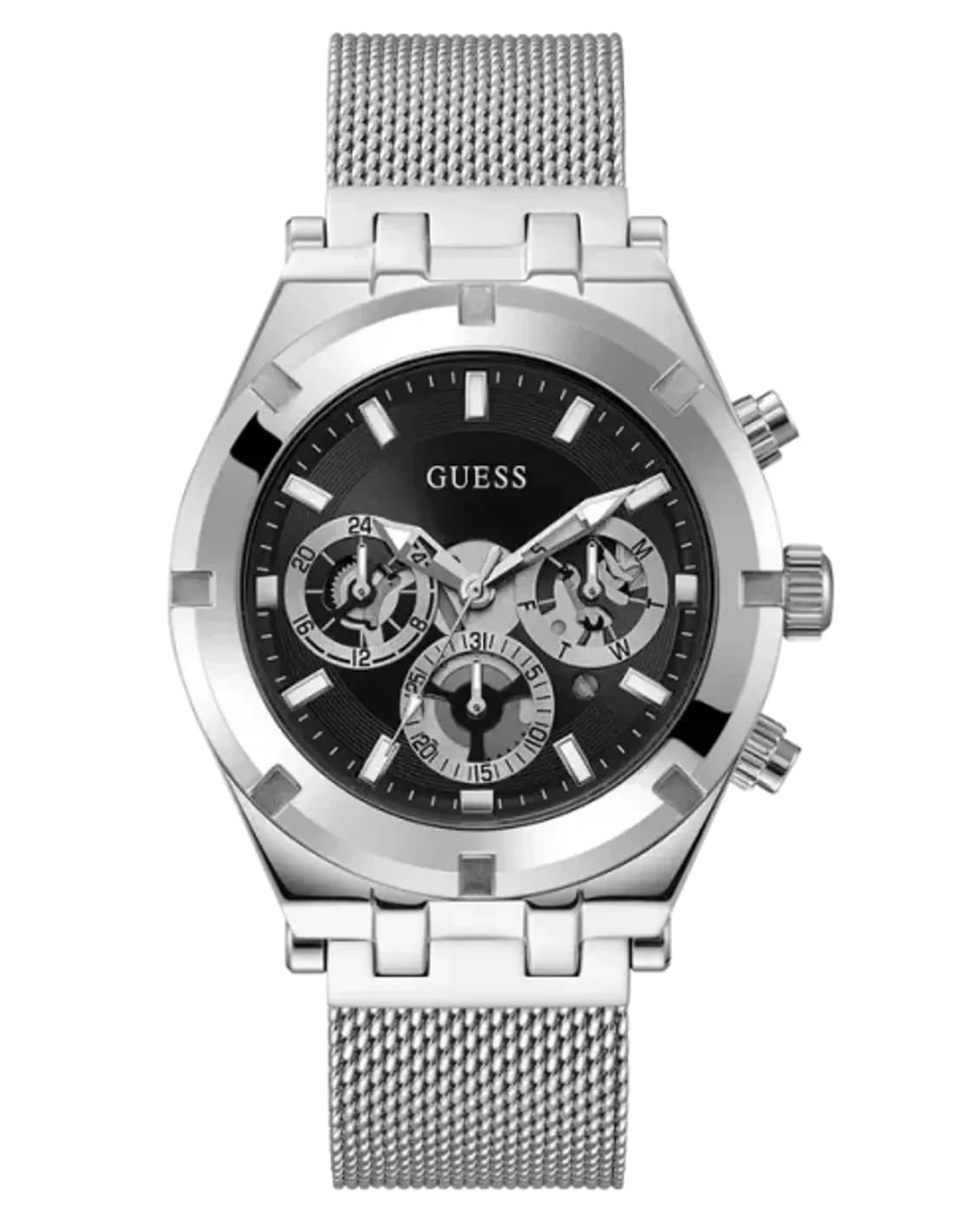 Montre Homme Guess Continental GW0582G1 bracelet maille milanaise cadran noir multifonction