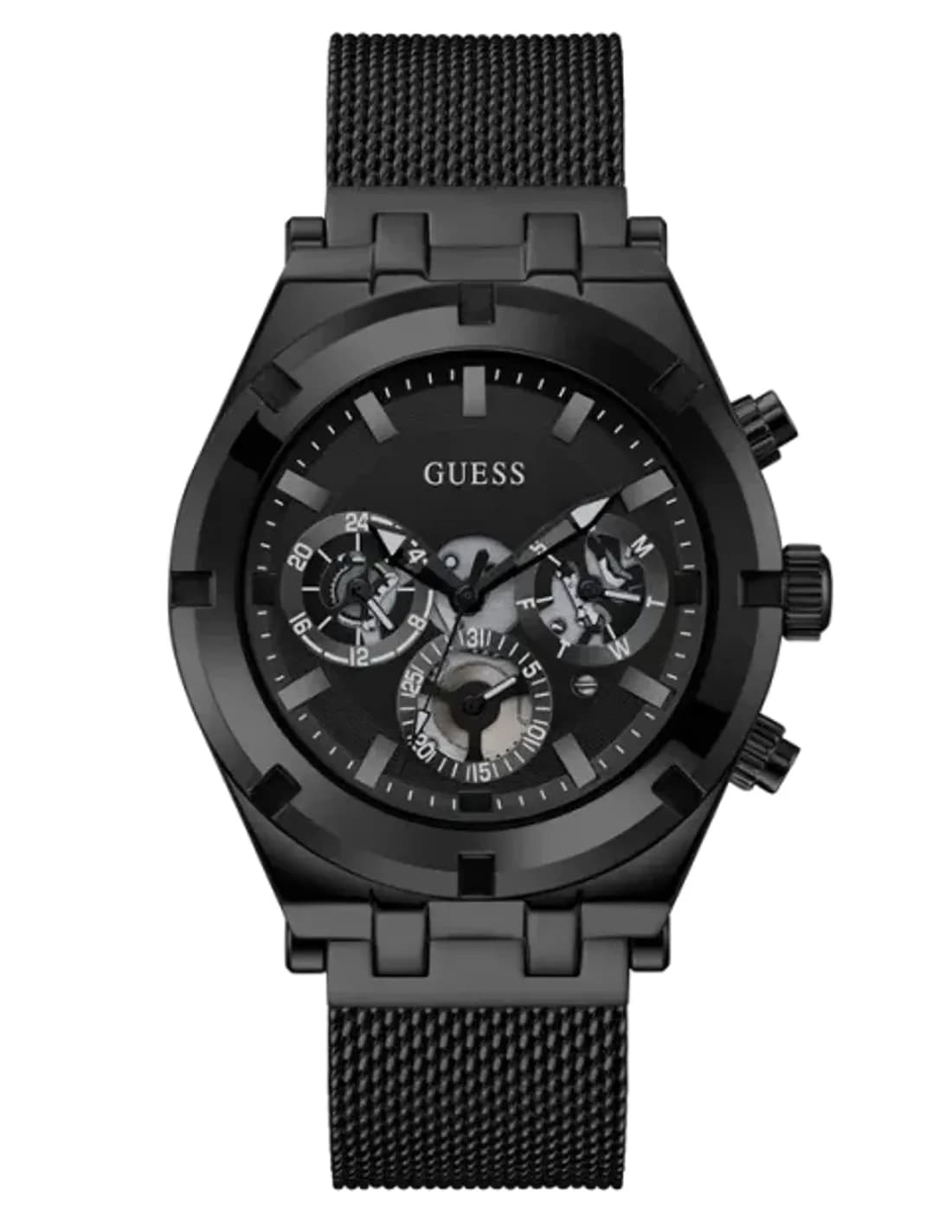 Montre Homme Guess Continental GW0582G3 bracelet maille milanaise noir en acier cadran multifonction