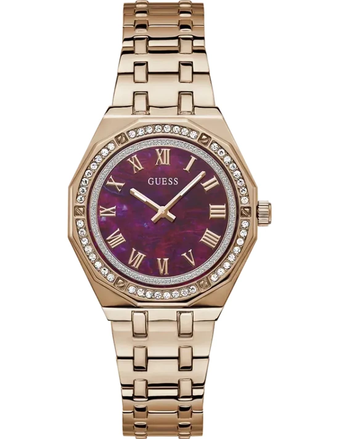 Montre Femme Guess Desire GW0770L3 bracelet acier or rose cadran rouge bordeaux nacre