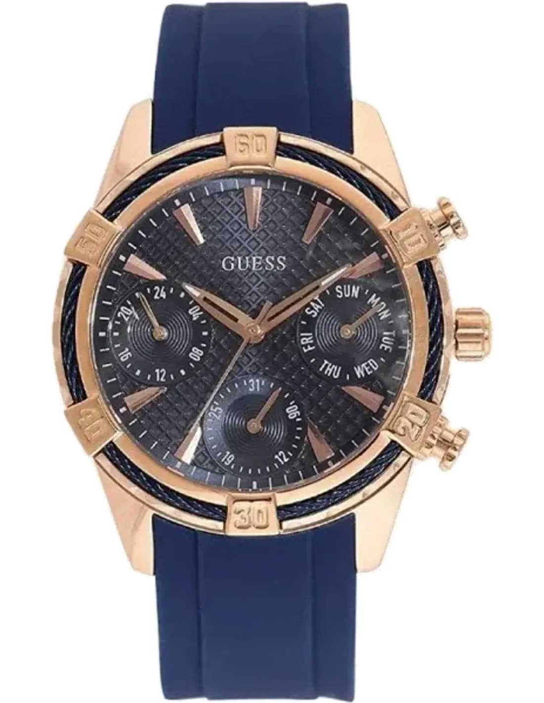 Montre Femme Guess Catalina W0562L3 Silicone Bleu et Acier Rose Gold