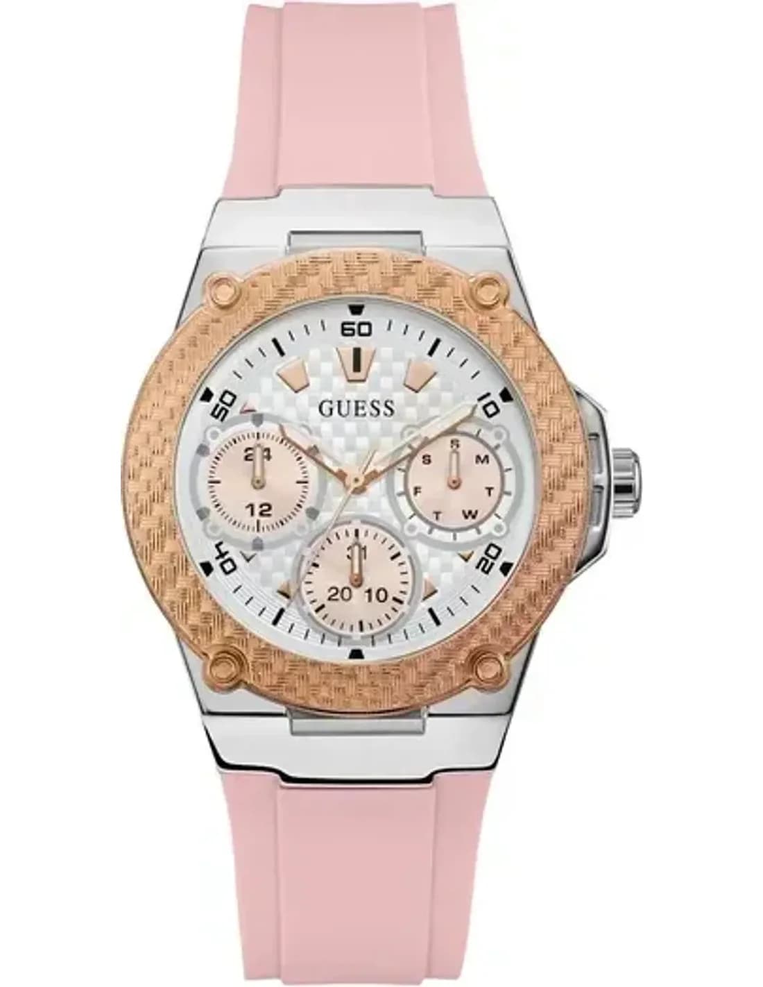Montre Femme Guess Zena W1094L4 Bracelet Silicone Rose et Boîtier Bicolore