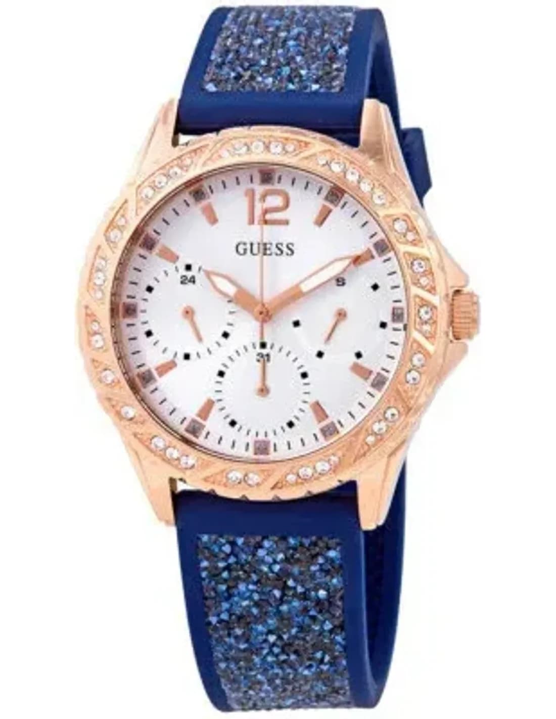 Montre Femme Guess W1096L4 Bracelet en Silicone Bleu et Boîtier Acier