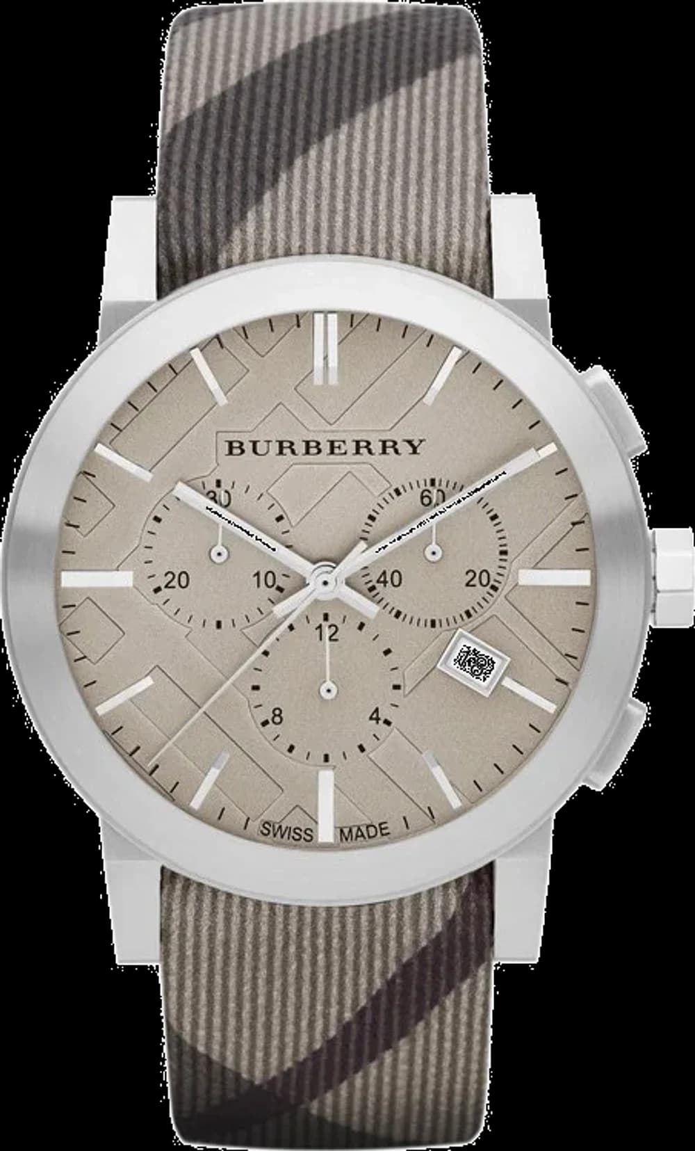 Montre Chronomètre Burberry BU9358 Smoke Check Acier et Cuir Noir