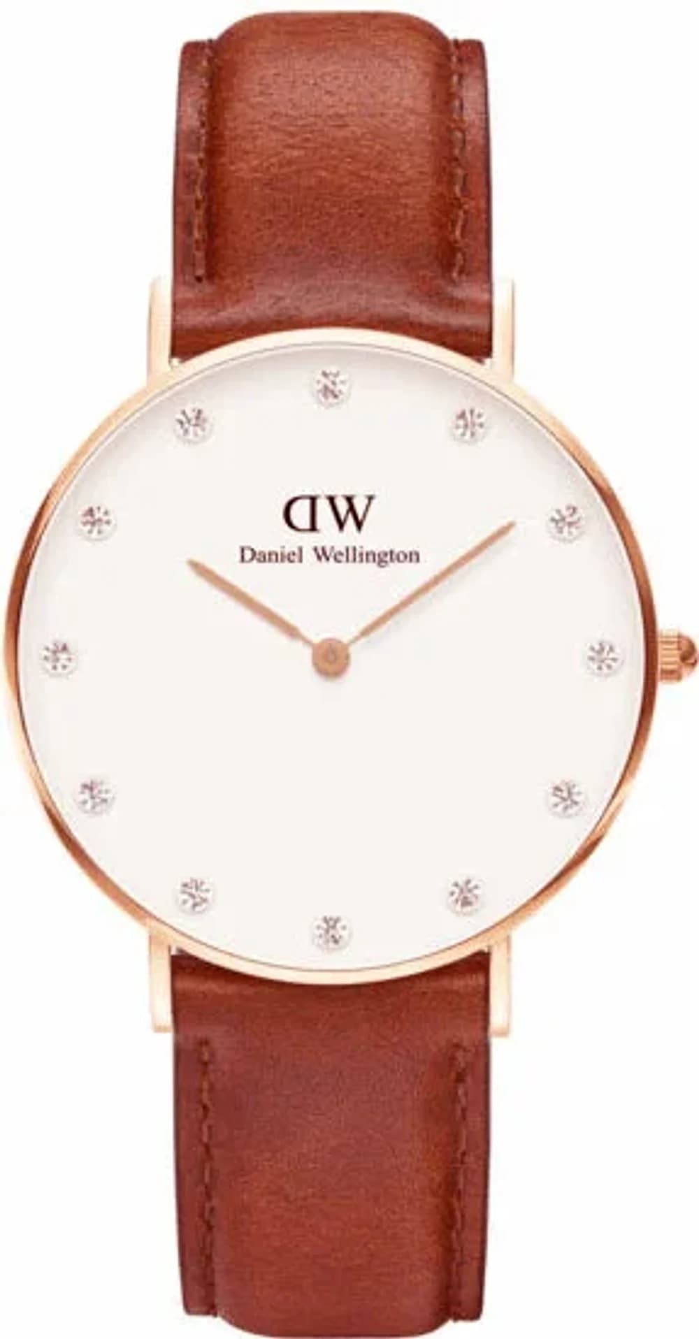 Montre femme Daniel Wellington DW00100075, cadran blanc, bracelet cuir marron, 34 mm