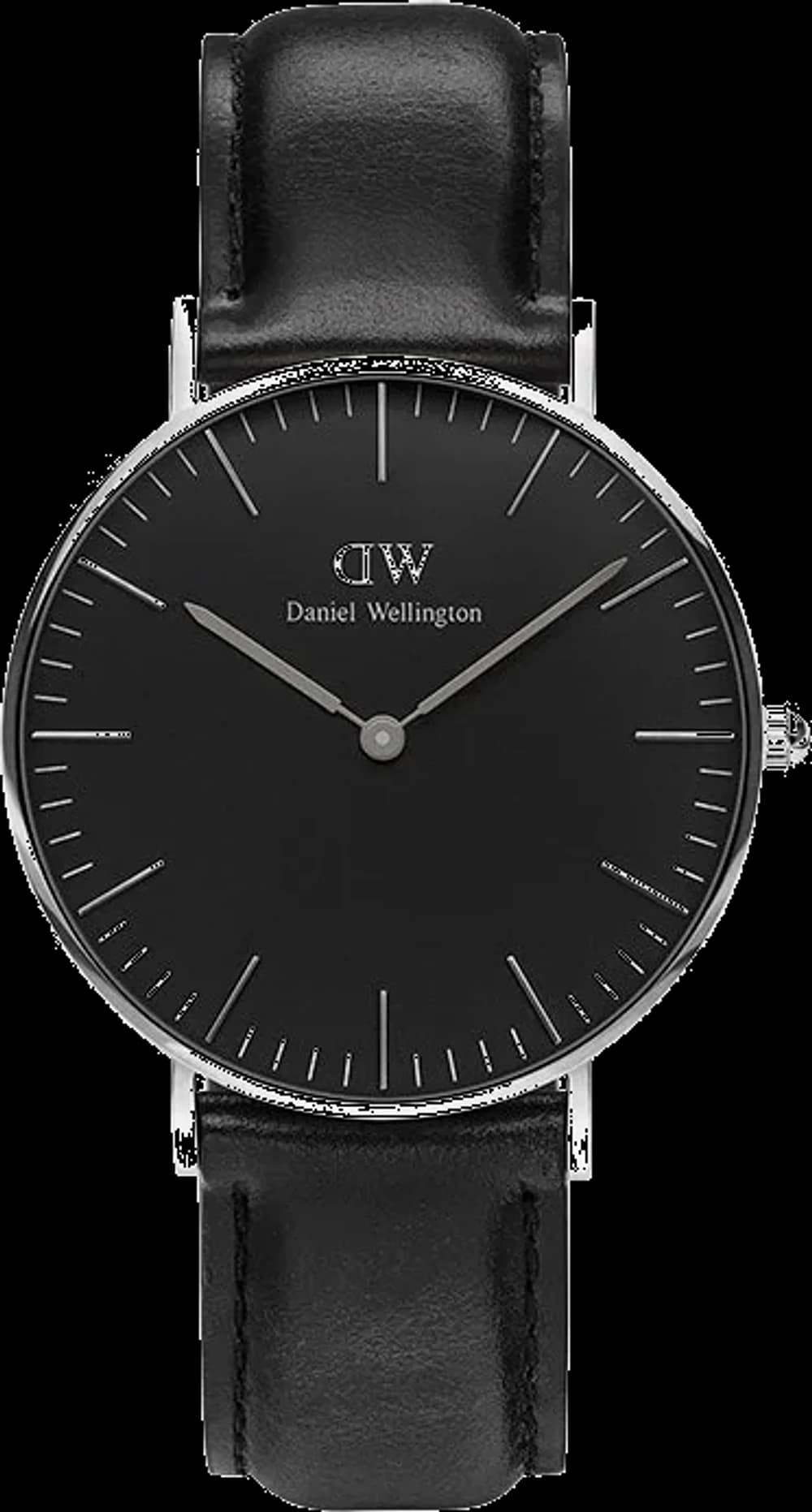 Montre femme Daniel Wellington DW00100145, cadran noir sobre sur cuir noir
