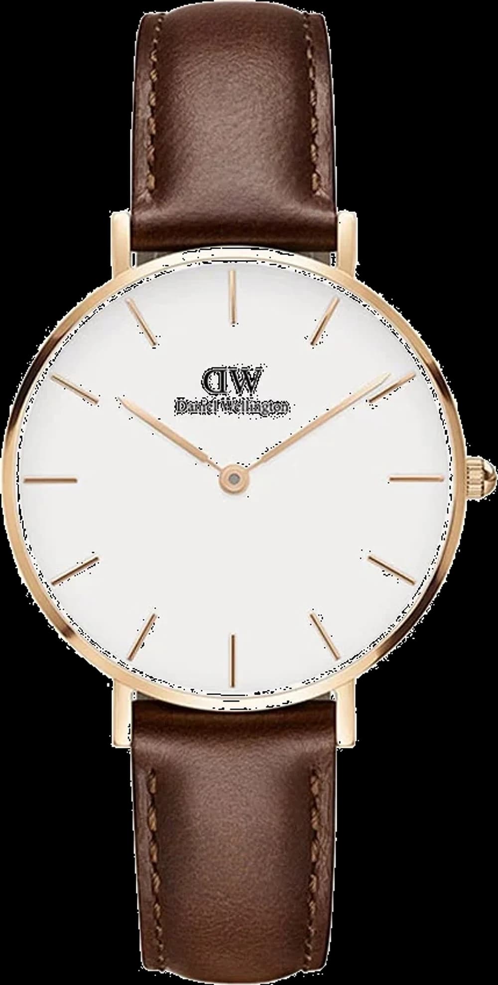 Montre Daniel Wellington DW00100175, blanche sur bracelet cuir marron