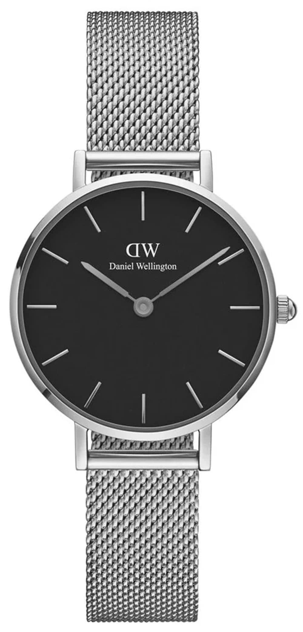 Montre femme Daniel Wellington DW00100218, avec cadran noir et bracelet acier milanais