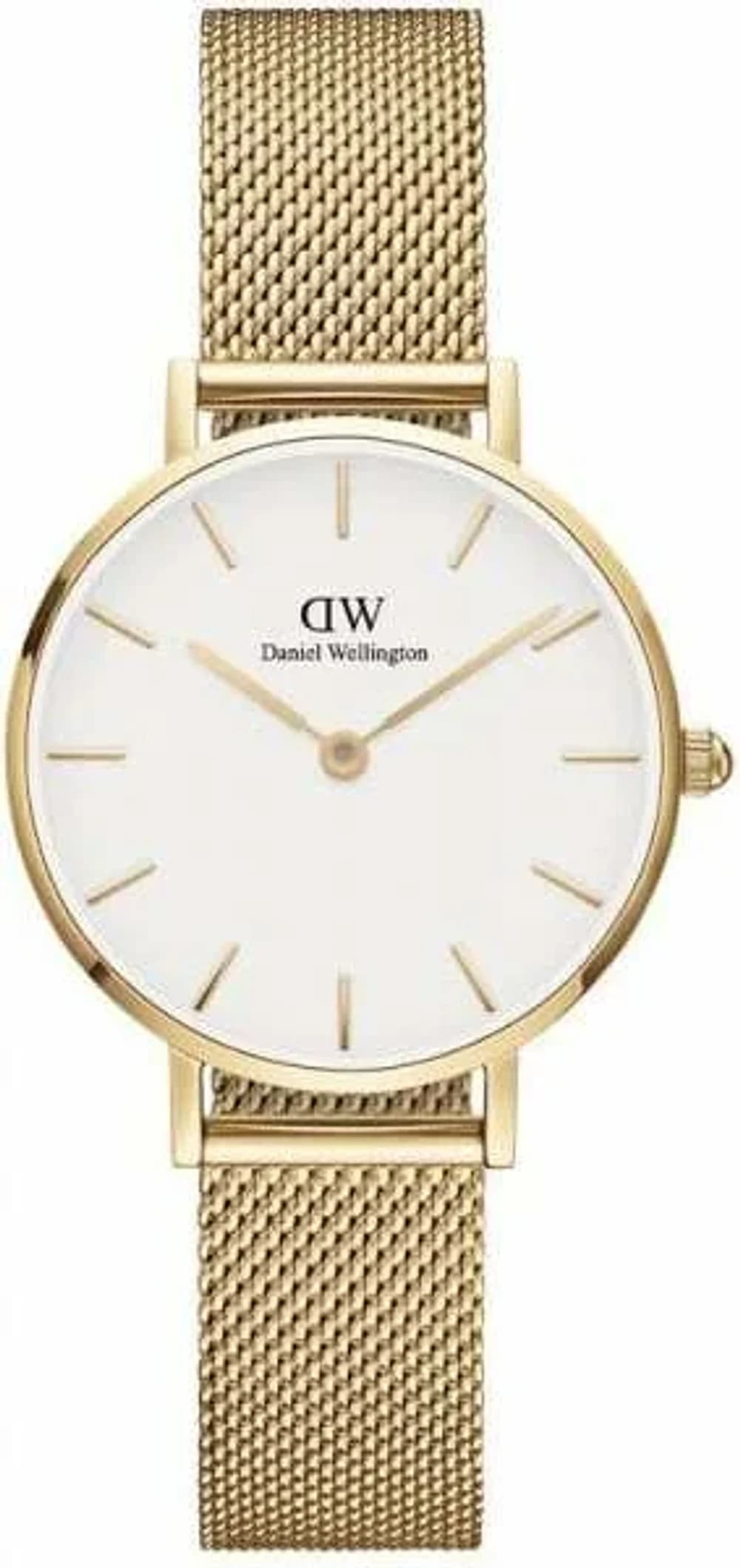 Montre femme Daniel Wellington DW00100350, cadran blanc, 28mm, maille milanaise doré jaune