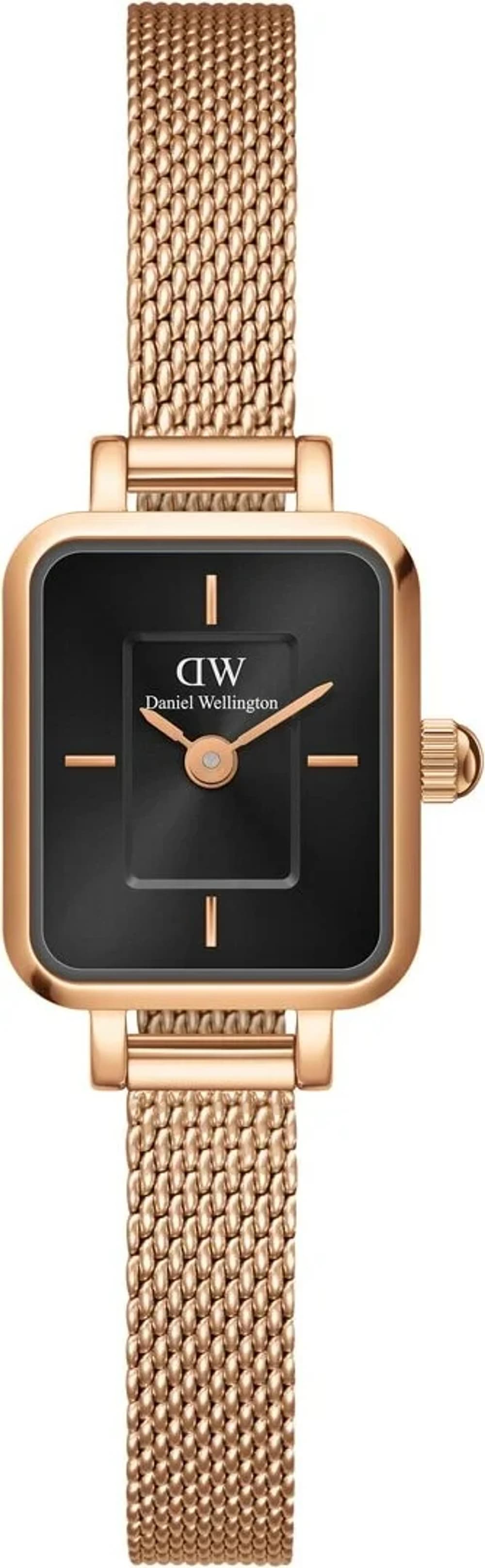 Montre femme Daniel Wellington DW00100647, au cadran noir et bracelet acier or rose