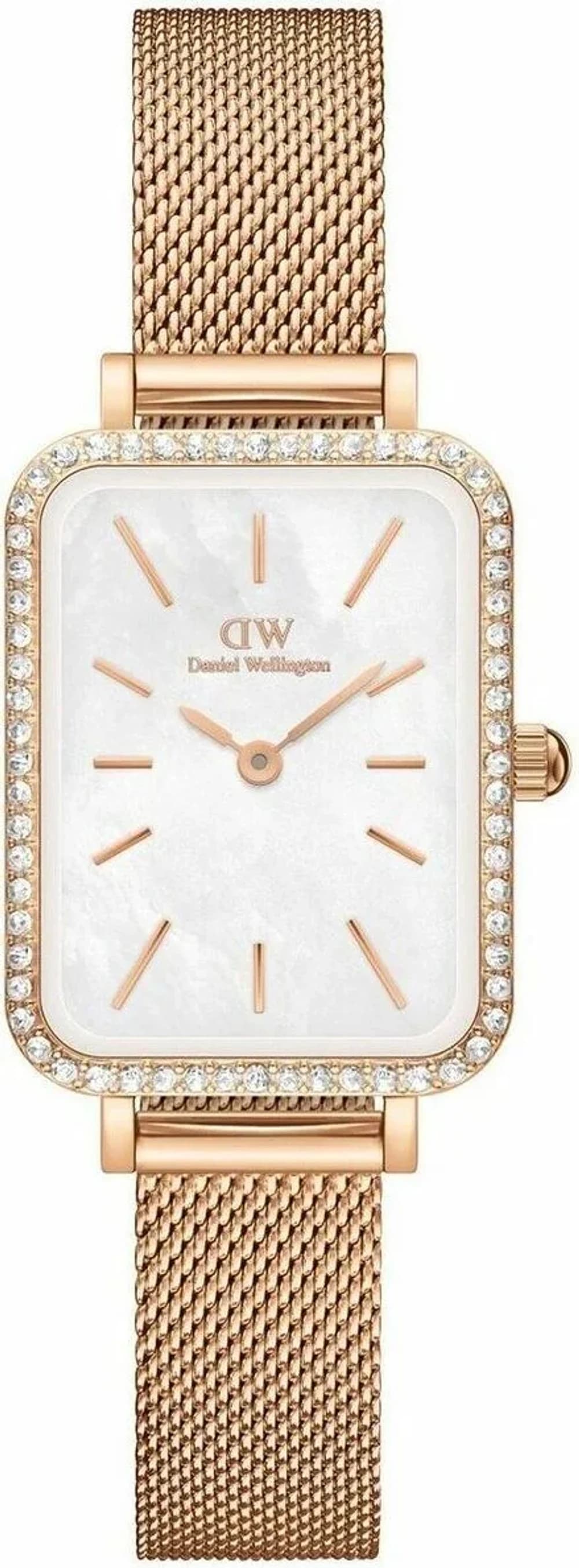 Montre femme Daniel Wellington DW00100674, cadran blanc et cristaux sur bracelet acier