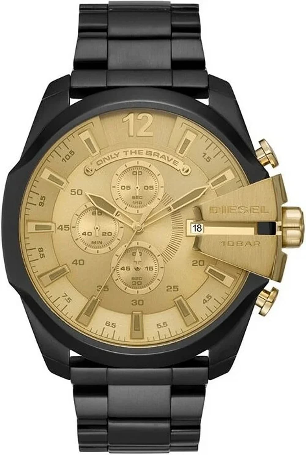 Montre Diesel DZ4485 Mega Chief en Acier Noir et Cadran Doré