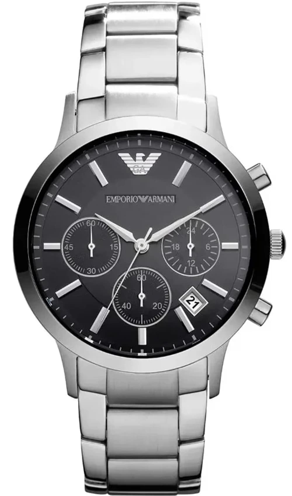 Montre homme Emporio Armani AR2435, au cadran noir et bracelet acier