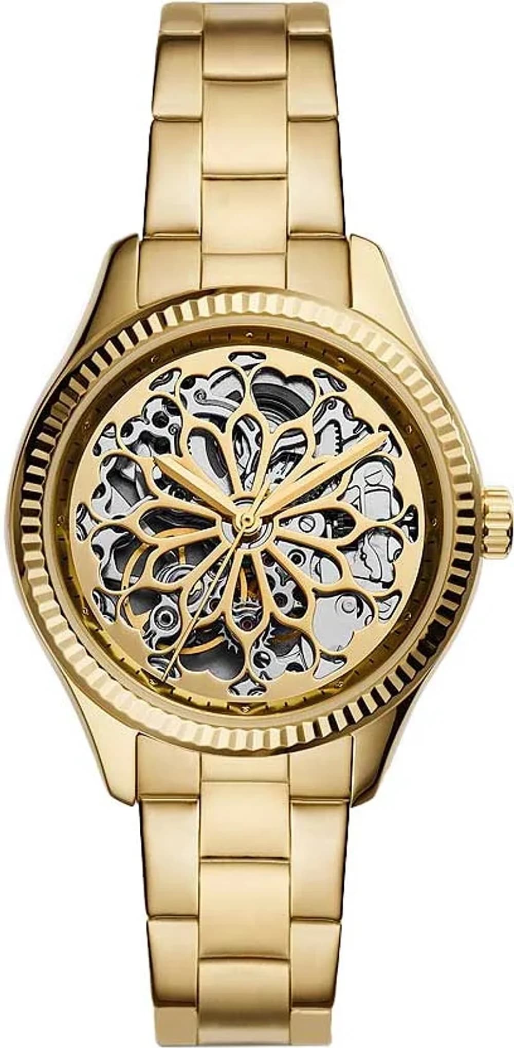 Montre Femme Fossil Rye Automatic BQ3755 cadran doré bracelet acier