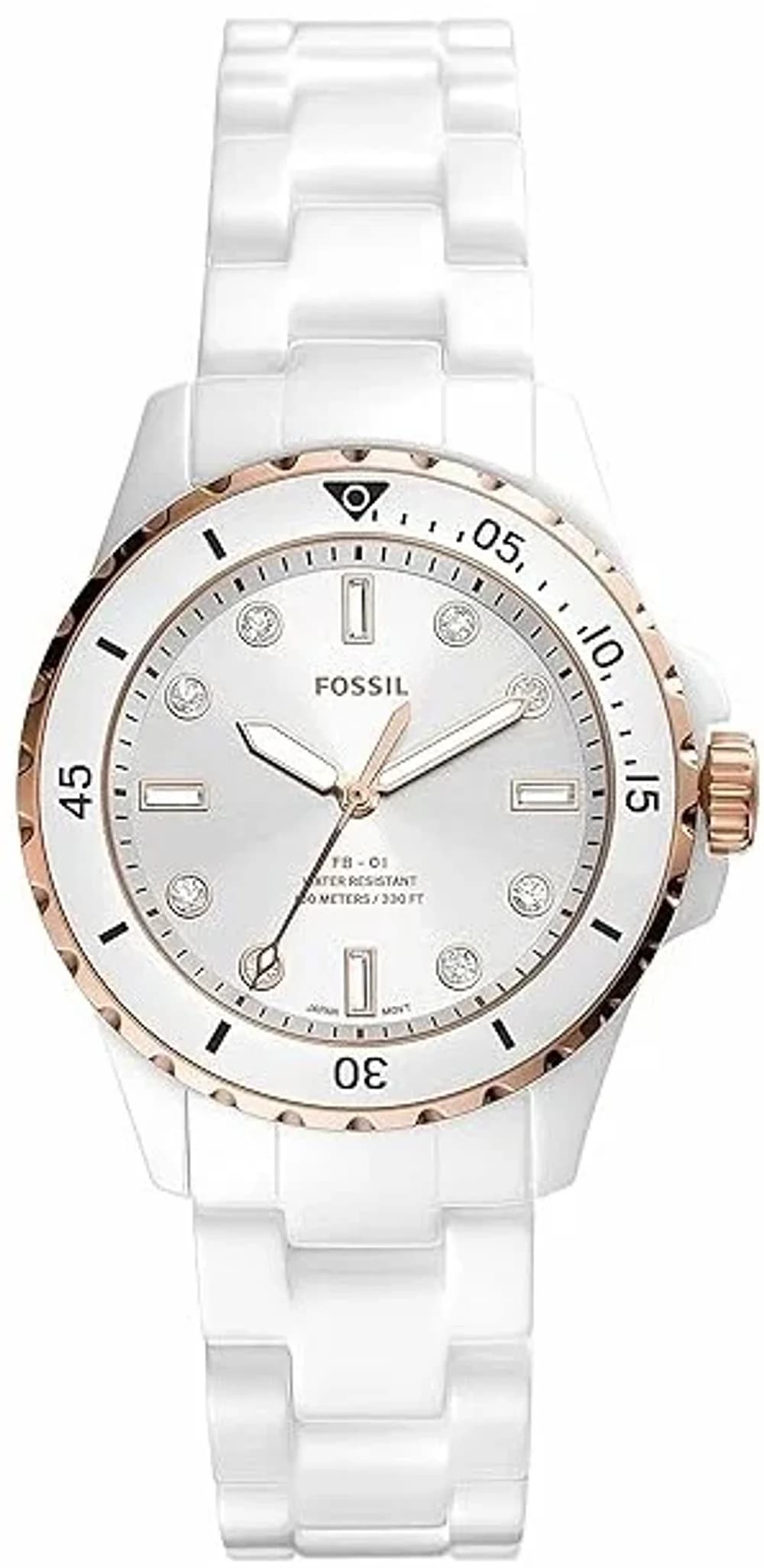 Montre Femme Fossil FB-01 Ceramic CE1107 cadran blanc bracelet céramique