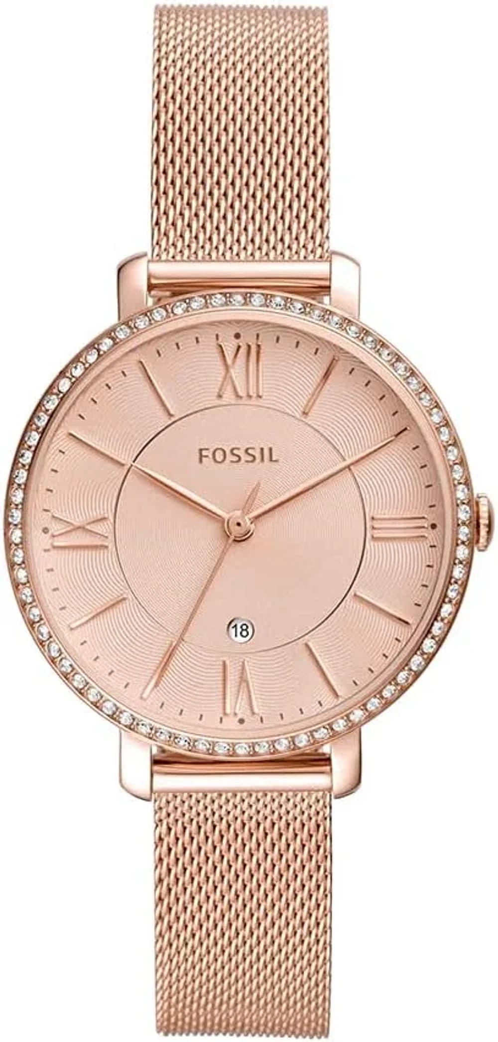 Montre femme Fossil Jacqueline ES4628 en maille milanaise acier or rose