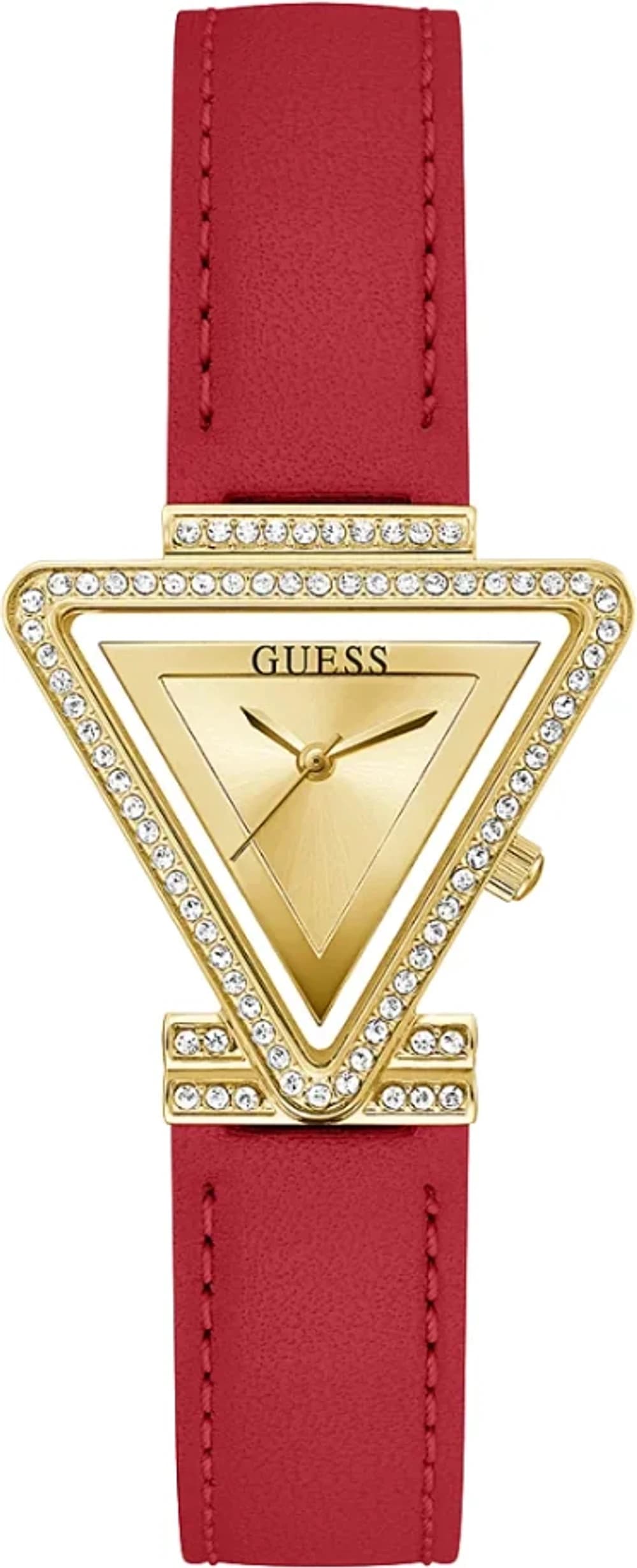 Montre Femme Guess Fame GW0504L2 Boîtier Triangle Doré et Cuir Rouge