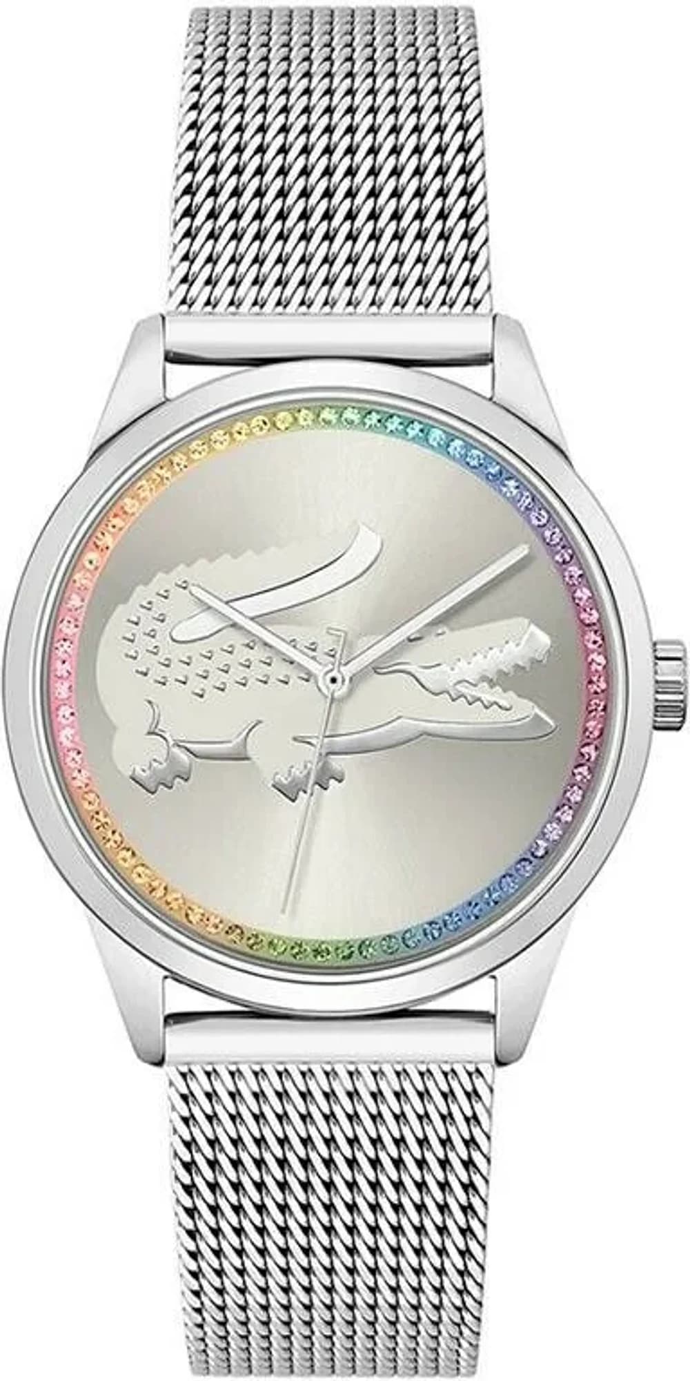Montre Femme Lacoste Ladycroc 2001259 bracelet acier maille milanaise cadran incrusté de strass