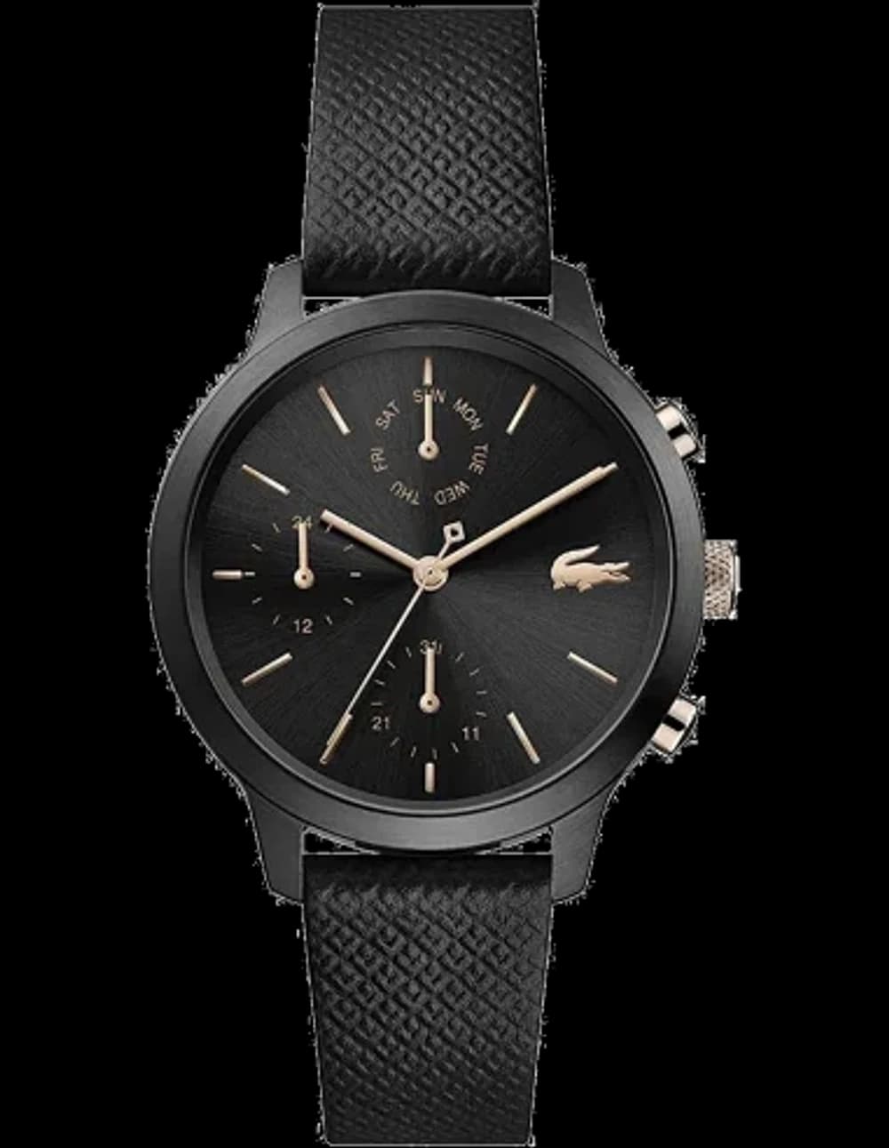 Montre Femme Lacoste Chrono 12.12 Bracelet en Cuir de Veau Noir