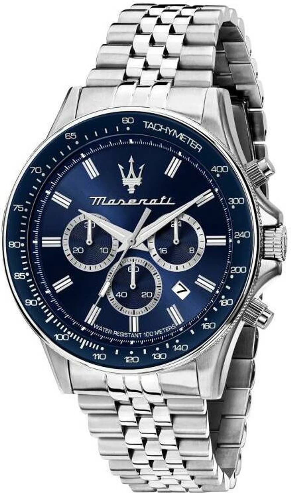 Montre Homme Maserati R8873640025 Sfida Acier Argenté et Cadran Bleu