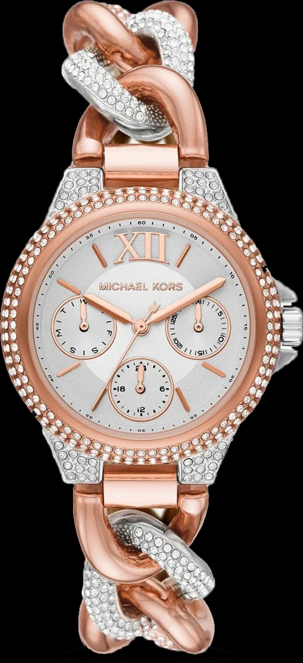 Montre femme Michael Kors MK6843, cadran argent sur bracelet acier bicolore