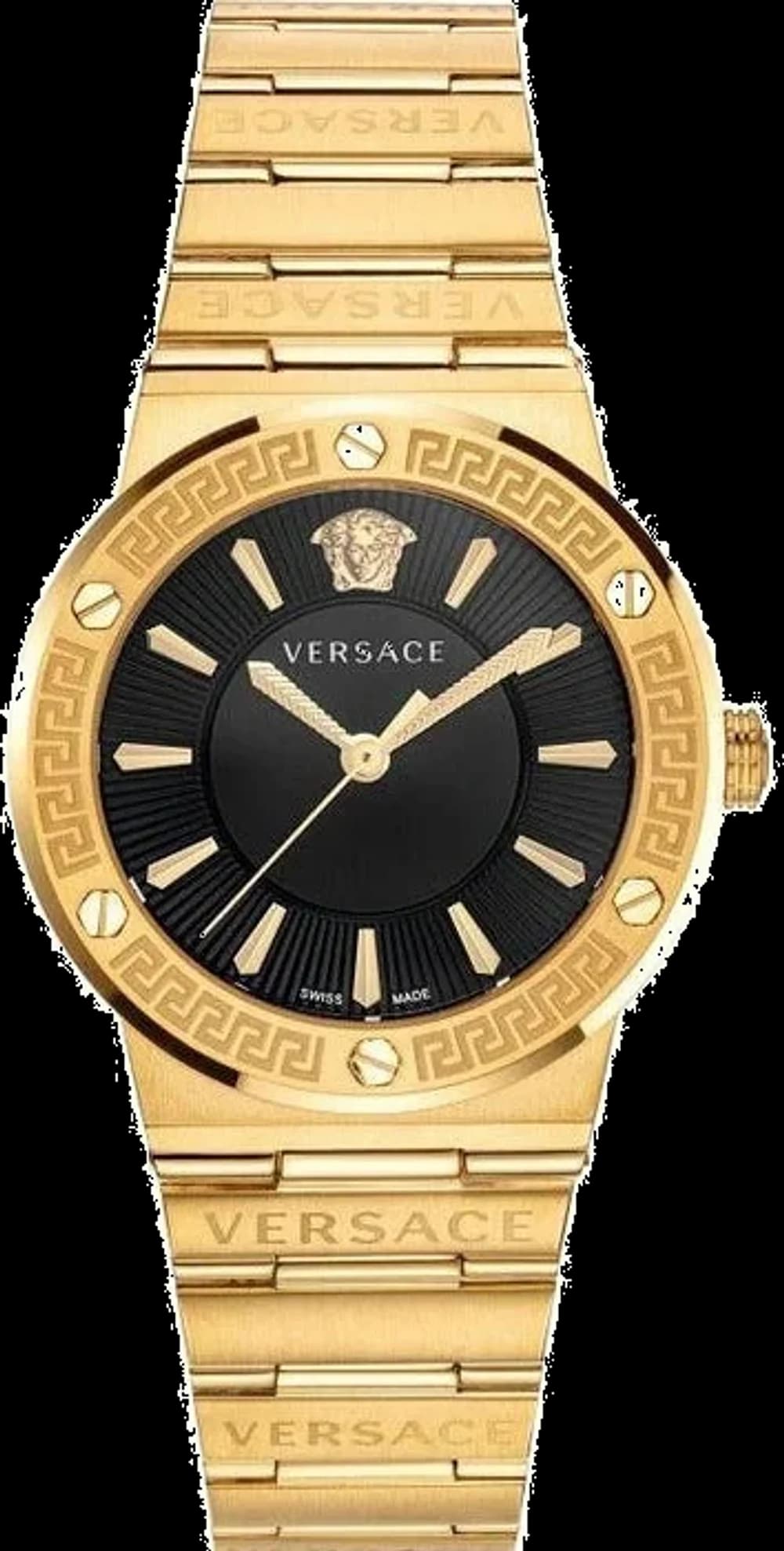 Montre Femme Versace Greca Logo VEVH00820 bracelet acier doré cadran noir