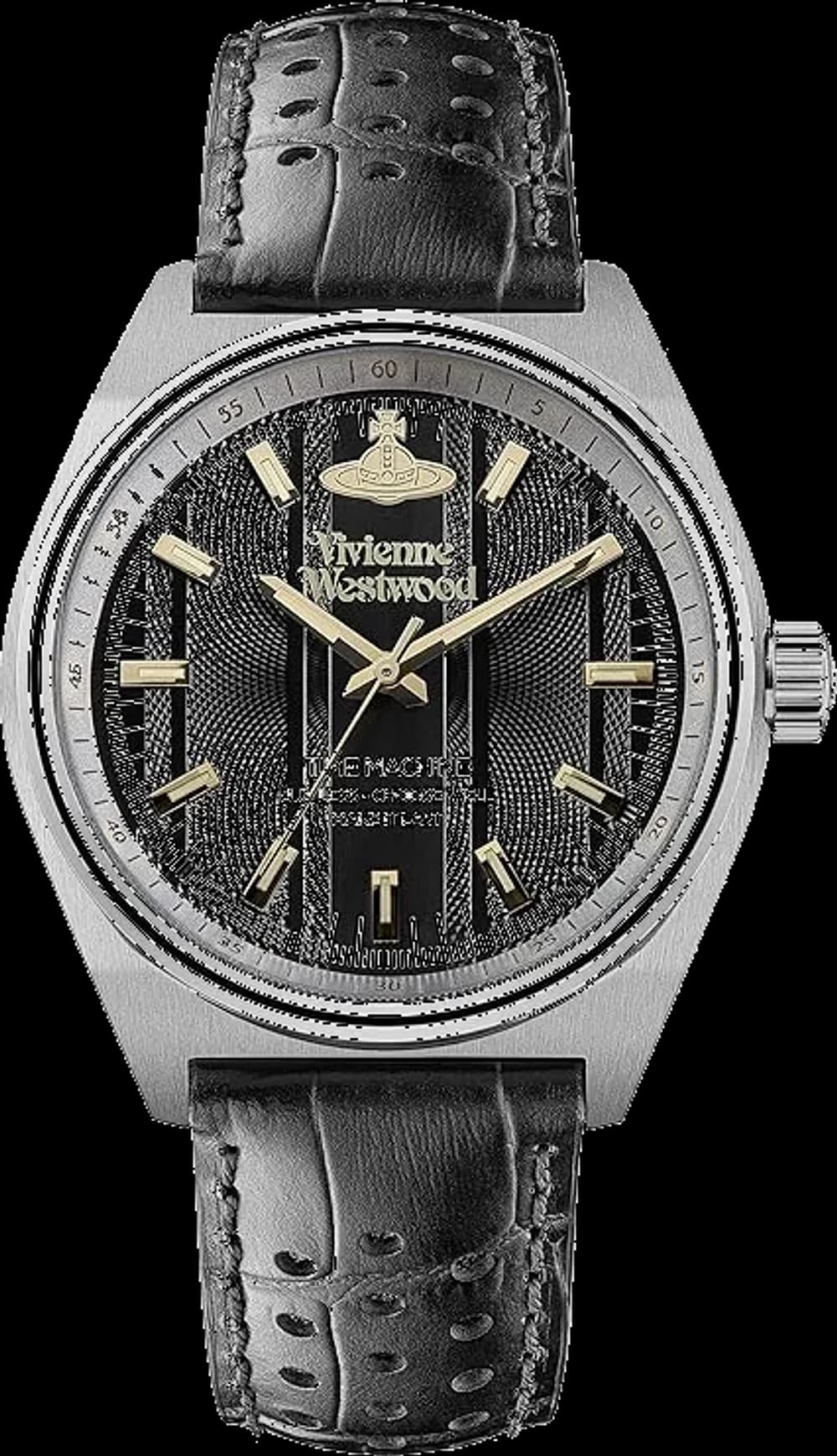 Montre homme Vivienne Westwood Sydenham VV251BKBK bracelet cuir noir perforé