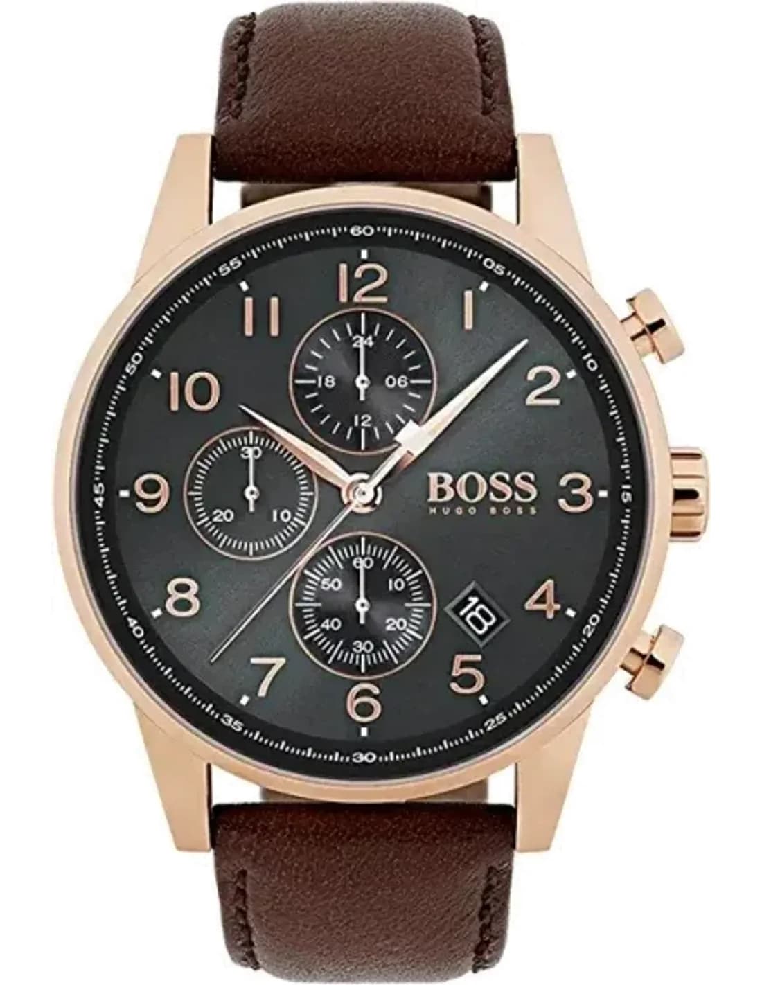 Montre Hugo Boss 1513496 Navigator Chronographe en Acier et Cuir Marron