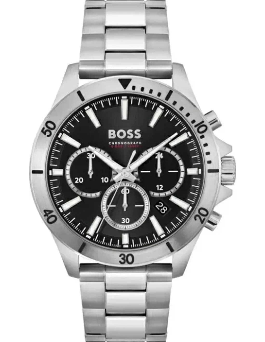 Montre Homme Hugo Boss Troper 1514057 bracelet acier argenté cadran noir multifonctions