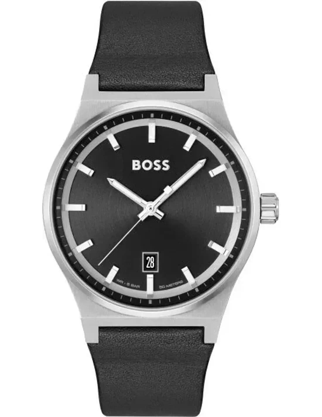 Montre Homme Hugo Boss 1514075 Candor Cadran Noir et Cuir Texturé