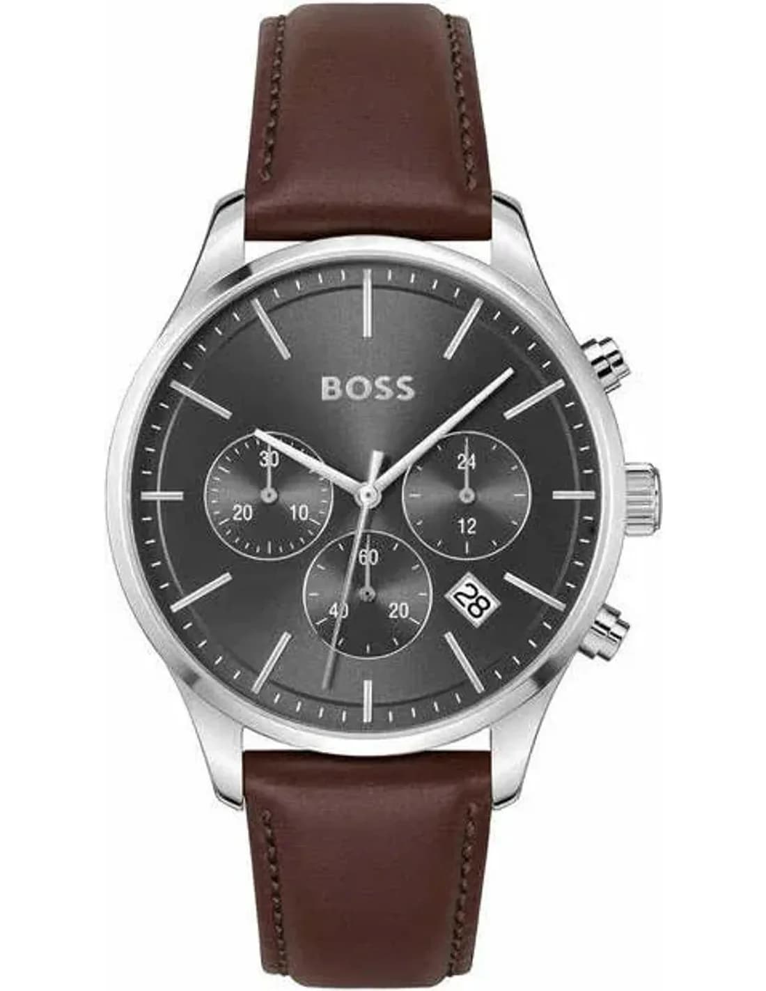 Montre Homme Hugo Boss 1514155 Avery Bracelet Cuir Marron et Cadran Gris Anthracite