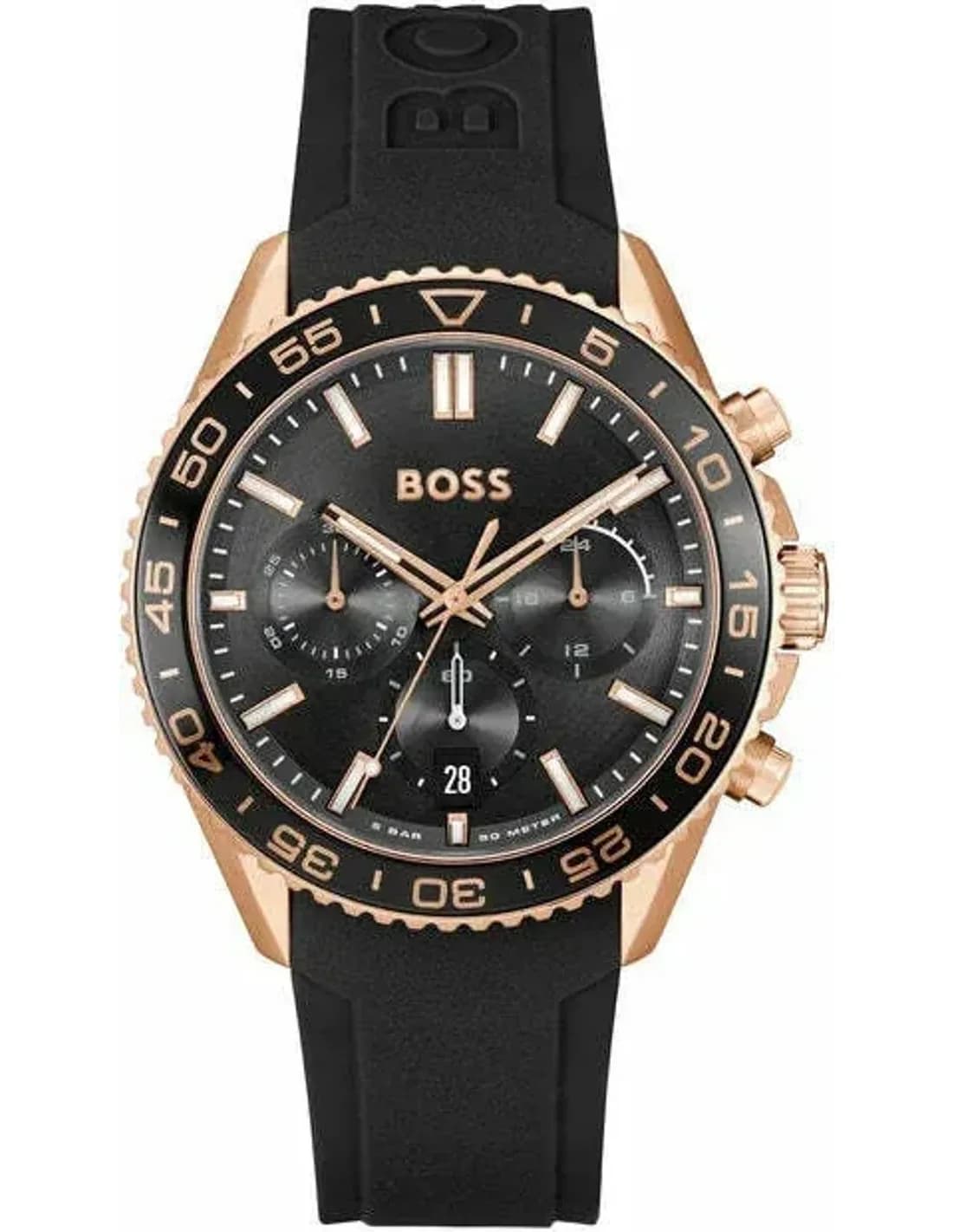Montre Homme Hugo Boss Runner 1514168 bracelet silicone noir cadran multifonctions